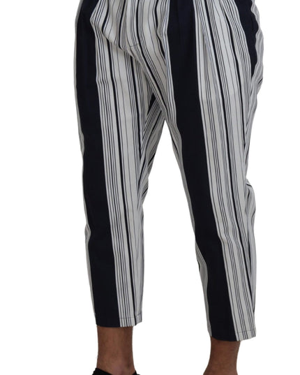 Dolce & Gabbana White Cotton Striped Cropped Pants