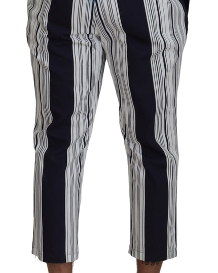 Dolce & Gabbana White Cotton Striped Cropped Pants