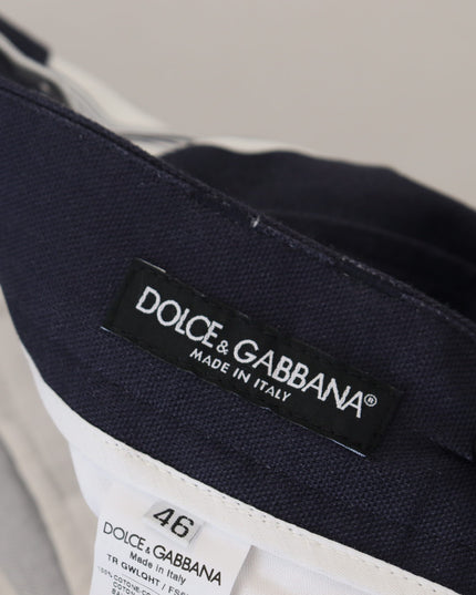Dolce & Gabbana White Cotton Striped Cropped Pants
