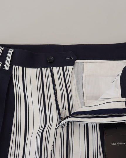 Dolce & Gabbana White Cotton Striped Cropped Pants