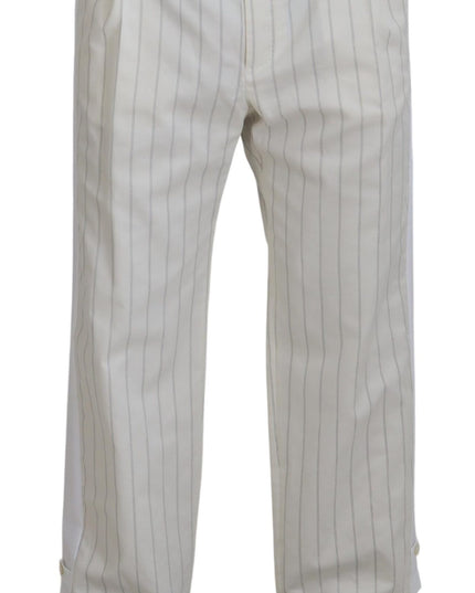 Dolce & Gabbana White Cotton Striped Formal Pants