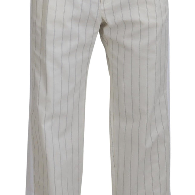 Dolce & Gabbana White Cotton Striped Formal Pants