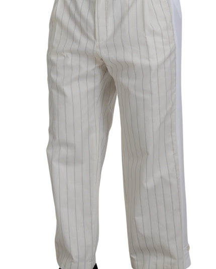Dolce & Gabbana White Cotton Striped Formal Pants