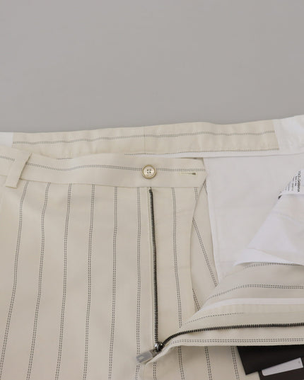 Dolce & Gabbana White Cotton Striped Formal Pants
