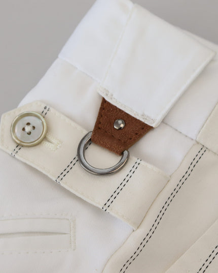 Dolce & Gabbana White Cotton Striped Formal Pants