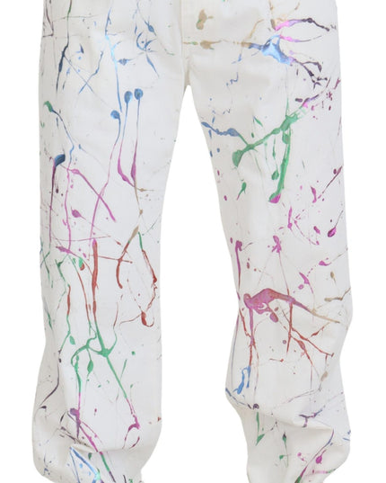 Dolce & Gabbana White Cotton Color Splash Print Denim Pants