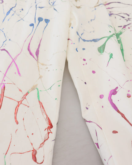 Dolce & Gabbana White Cotton Color Splash Print Denim Pants