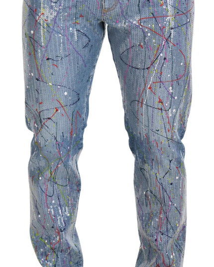 Dolce & Gabbana Blue Cotton Color Splash Print Denim Jeans