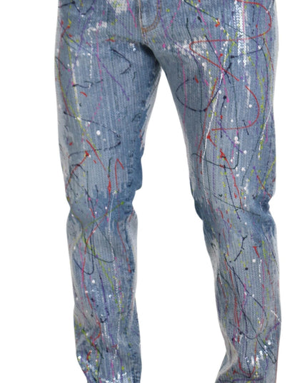 Dolce & Gabbana Blue Cotton Color Splash Print Denim Jeans