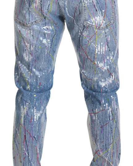 Dolce & Gabbana Blue Cotton Color Splash Print Denim Jeans
