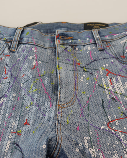 Dolce & Gabbana Blue Cotton Color Splash Print Denim Jeans