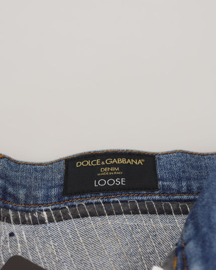 Dolce & Gabbana Blue Cotton Color Splash Print Denim Jeans