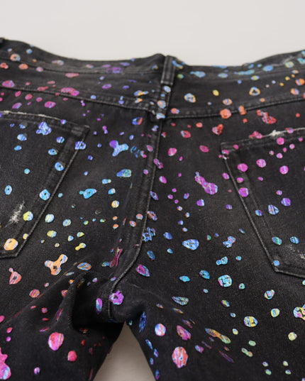 Dolce & Gabbana Black Multicolor Print Tattered Denim Jeans