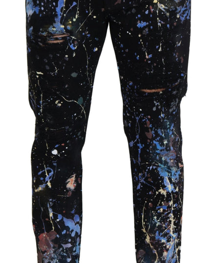 Dolce & Gabbana Black Cotton Color Splash Print Denim Jeans