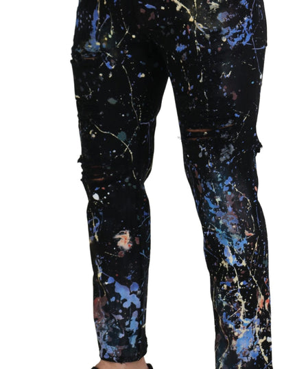 Dolce & Gabbana Black Cotton Color Splash Print Denim Jeans