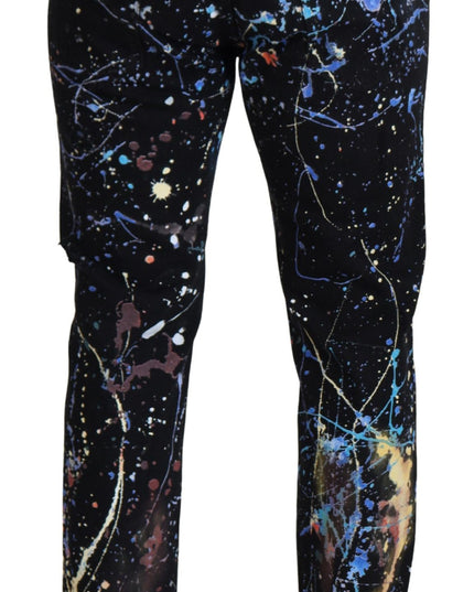 Dolce & Gabbana Black Cotton Color Splash Print Denim Jeans