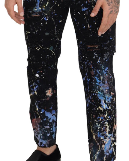 Dolce & Gabbana Black Cotton Color Splash Print Denim Jeans