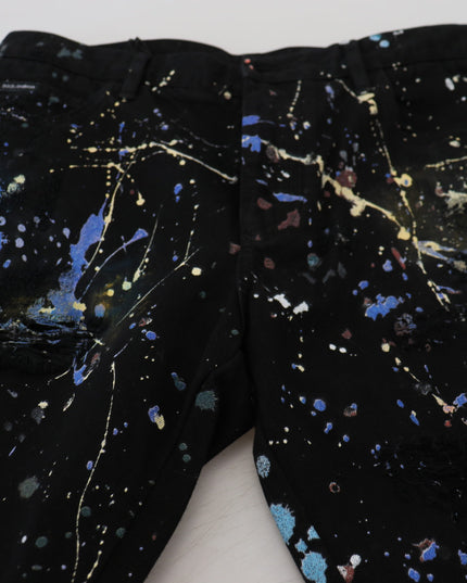 Dolce & Gabbana Black Cotton Color Splash Print Denim Jeans