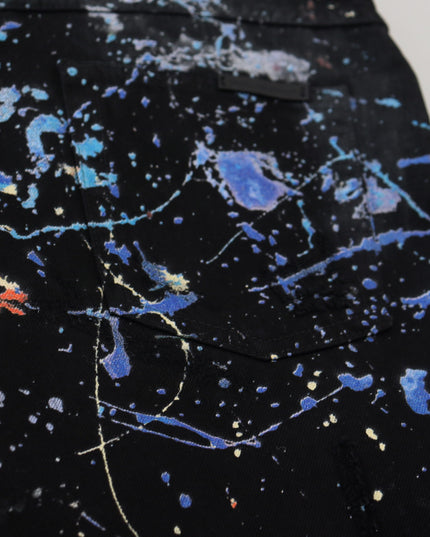 Dolce & Gabbana Black Cotton Color Splash Print Denim Jeans