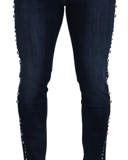 Dolce & Gabbana Blue Cotton Studded Low Waist Denim Jeans