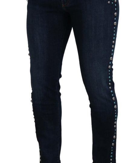 Dolce & Gabbana Blue Cotton Studded Low Waist Denim Jeans
