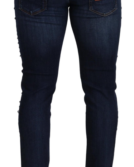 Dolce & Gabbana Blue Cotton Studded Low Waist Denim Jeans