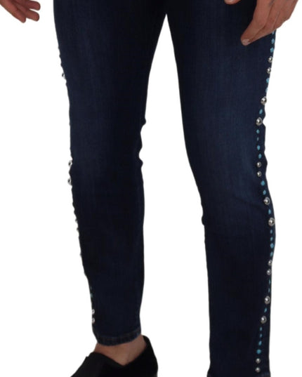 Dolce & Gabbana Blue Cotton Studded Low Waist Denim Jeans