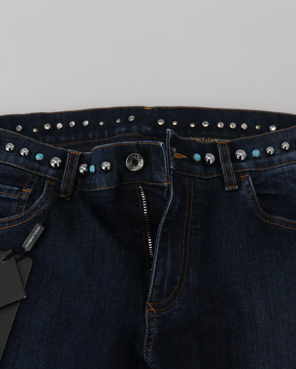 Dolce & Gabbana Blue Cotton Studded Low Waist Denim Jeans
