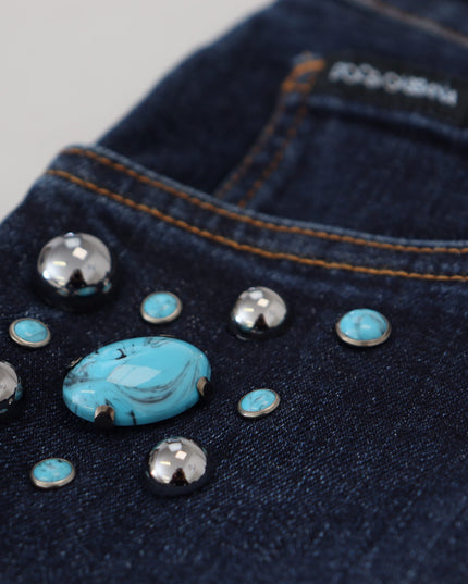 Dolce & Gabbana Blue Cotton Studded Low Waist Denim Jeans