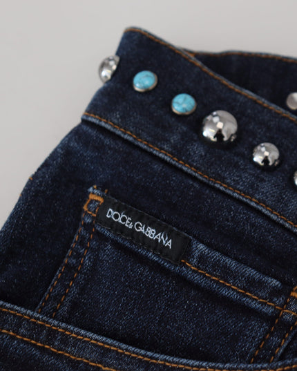 Dolce & Gabbana Blue Cotton Studded Low Waist Denim Jeans