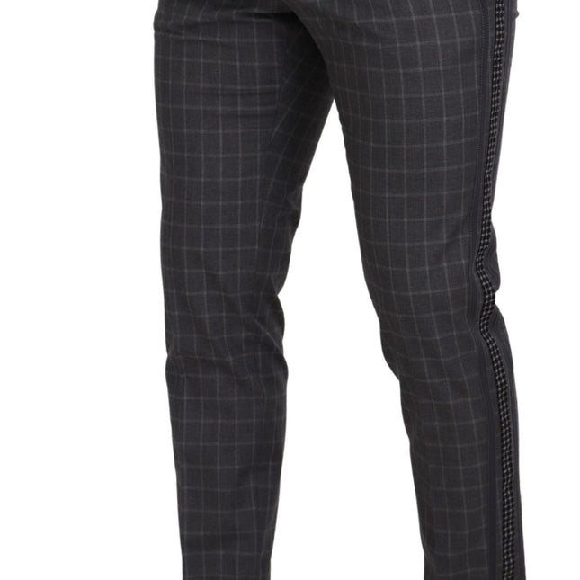 Dolce & Gabbana Grey Cotton Checkered Chino Pants