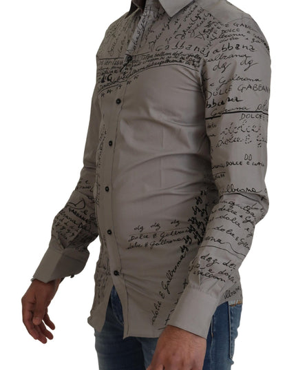 Dolce & Gabbana Gray Printed Cotton Slim Dress GOLD Shirt