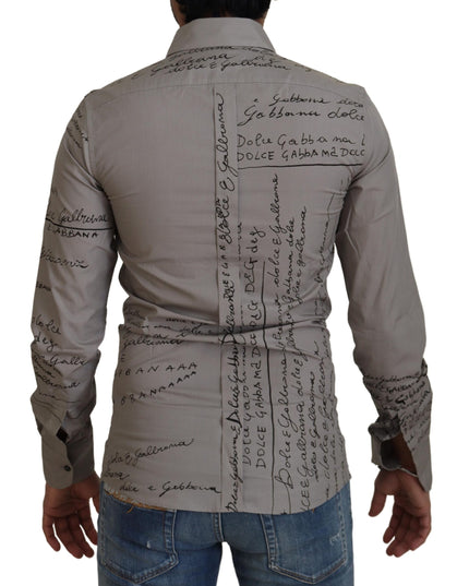 Dolce & Gabbana Gray Printed Cotton Slim Dress GOLD Shirt