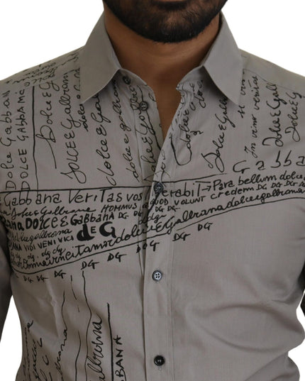 Dolce & Gabbana Gray Printed Cotton Slim Dress GOLD Shirt