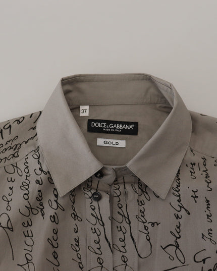 Dolce & Gabbana Gray Printed Cotton Slim Dress GOLD Shirt