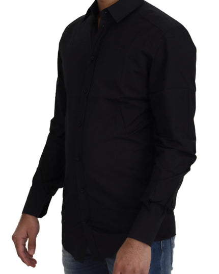 Dolce & Gabbana Black Cotton Slim Fit Formal Dress GOLD Shirt