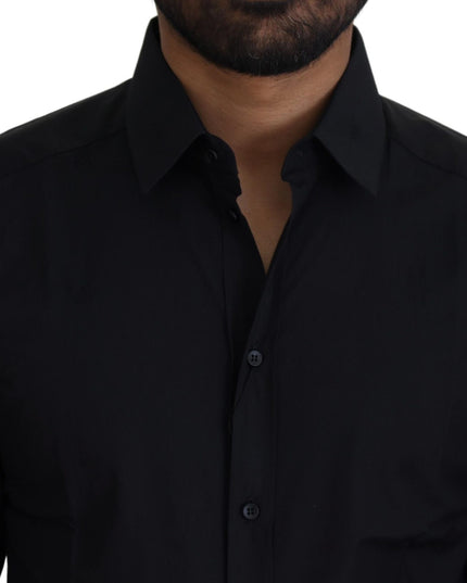 Dolce & Gabbana Black Cotton Slim Fit Formal Dress GOLD Shirt
