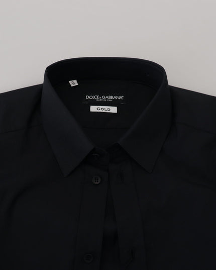 Dolce & Gabbana Black Cotton Slim Fit Formal Dress GOLD Shirt
