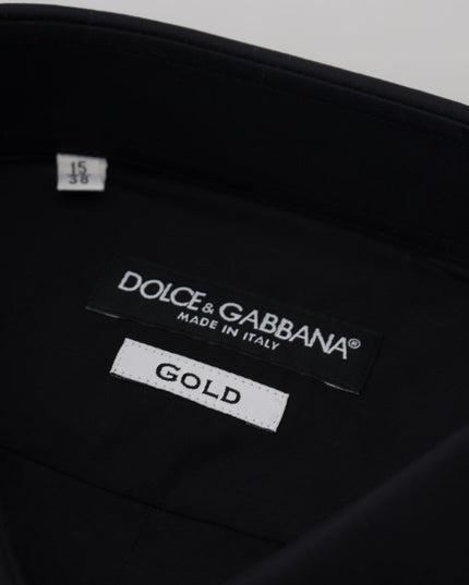 Dolce & Gabbana Black Cotton Slim Fit Formal Dress GOLD Shirt