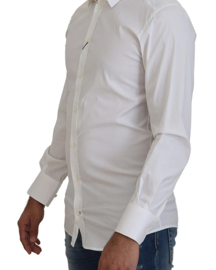 Dolce & Gabbana White Cotton Slim Fit Formal Dress GOLD Shirt