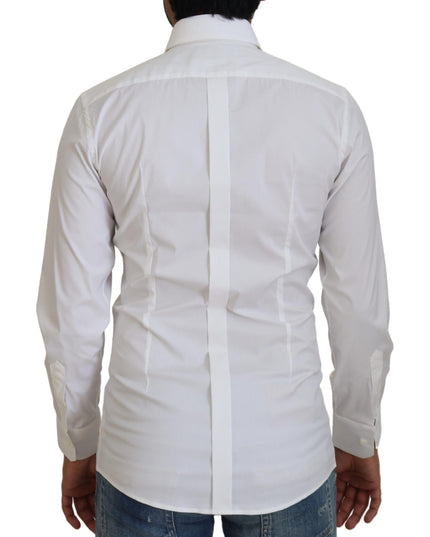 Dolce & Gabbana White Cotton Slim Fit Formal Dress GOLD Shirt