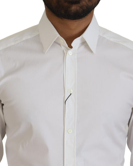 Dolce & Gabbana White Cotton Slim Fit Formal Dress GOLD Shirt