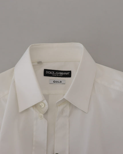 Dolce & Gabbana White Cotton Slim Fit Formal Dress GOLD Shirt