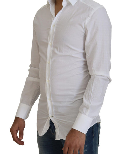 Dolce & Gabbana White Cotton Slim Fit Formal Dress GOLD Shirt