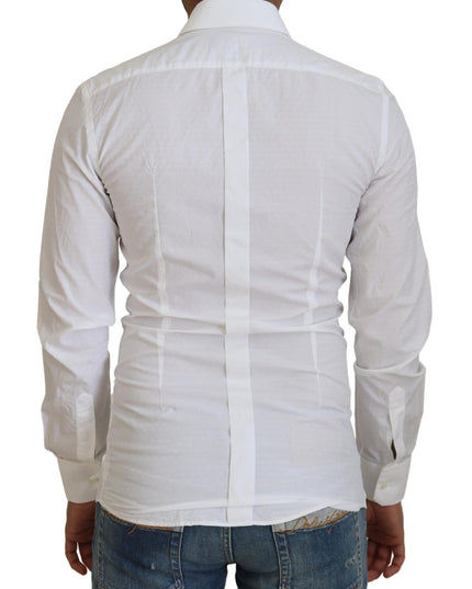 Dolce & Gabbana White Cotton Slim Fit Formal Dress GOLD Shirt