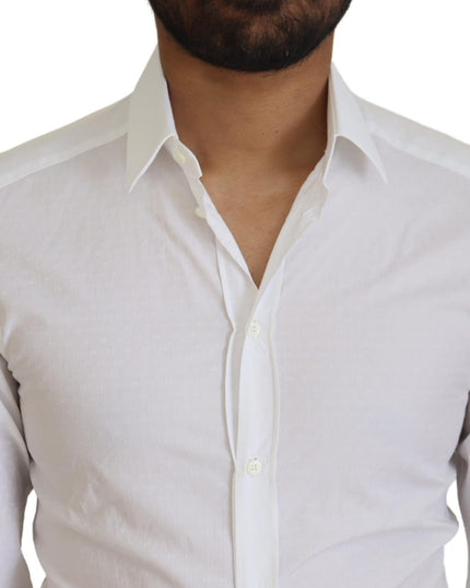 Dolce & Gabbana White Cotton Slim Fit Formal Dress GOLD Shirt