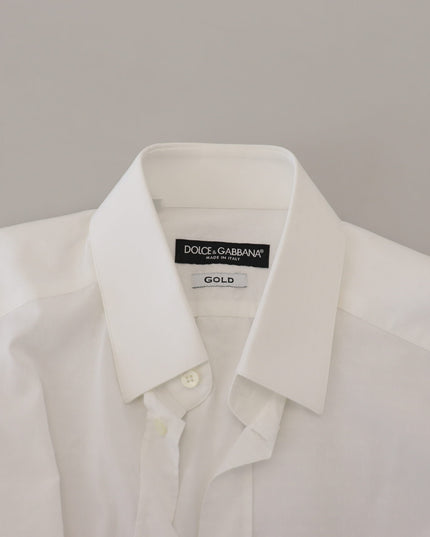Dolce & Gabbana White Cotton Slim Fit Formal Dress GOLD Shirt
