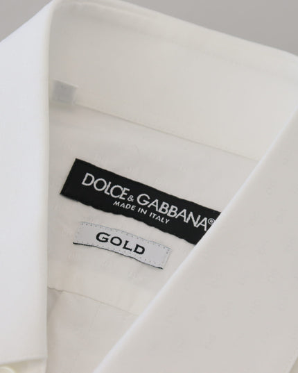Dolce & Gabbana White Cotton Slim Fit Formal Dress GOLD Shirt