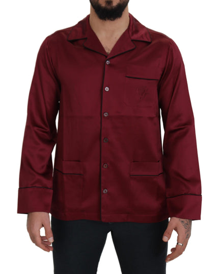 Dolce & Gabbana Red Silk Lounge Top Pajama Sleepwear Shirt