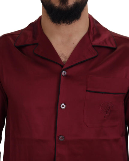 Dolce & Gabbana Red Silk Lounge Top Pajama Sleepwear Shirt